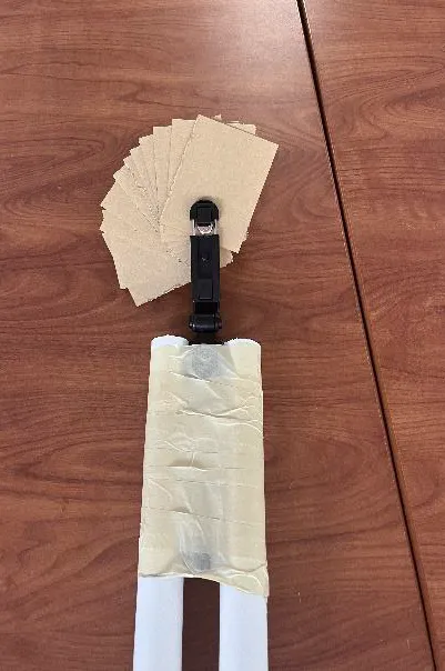 Top view of the card holder prototype with its panels folded together